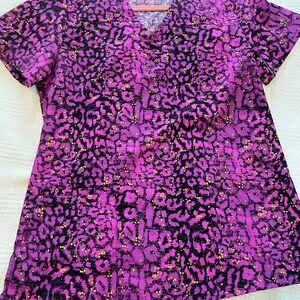 Purple Leopard Print Woman’s Scrub top